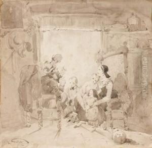 Vieil Homme Racontant Des Histoires A Ses Petits Enfants by Louis Gallait