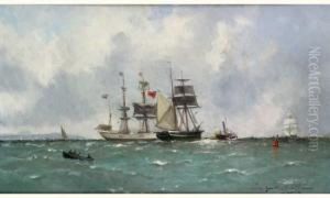 Trois Mats Battant Pavillon Hollandais A L'encontre D'une Goelette Anglaise by Paul Ch. Emmanuel Gallard-Lepinay