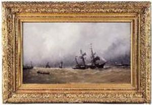 Trois Mats Vent Arriere Rentrant Au Port by Paul Ch. Emmanuel Gallard-Lepinay