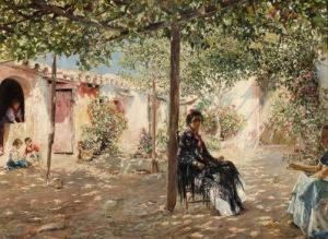 Ladies In A Sun-dappled Courtyard