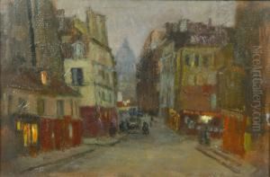"rue Du Monte Pave" Olio Su
Cartoncino Firmato In Basso A Destra. Firmato, Titolato E Datato Oct.
1925 Al Retro, In Cornice by Riccardo Galli