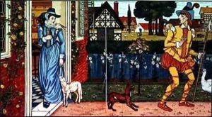 Nicky Noodle frightened by the raven on Mrs Margerys shoulder by Walter Crane