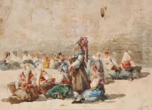 Women Gathered In A Market Square by Baldomero Galofre Y Gimenez