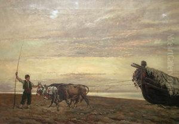 Follower Of Baldomero Galofre Y
Gimenez, Spanish -- Fisherman With Oxen And A Beached Vessel - view 1