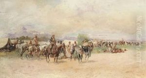 Hombres A Caballo by Baldomero Galofre Y Gimenez