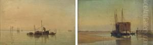 Loading The Catch On The Venetian Lagoon; And A Dutch Hay Barge by Pietro Galter
