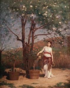 Woman In A Spring Garden by Jules-Alexandre Gamba De Preydour