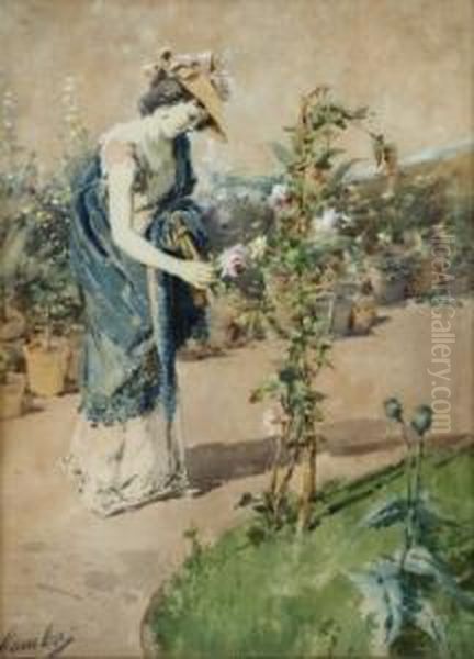 Senorita Cogiendo Rosas En El Jardin - view 1