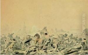 Deux Scenes De Batailles by Jacques Gamelin