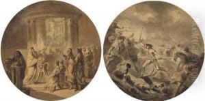 L'oracle De Delphe; Et Une Bataille Avec Isdas Conduisant Les Spartiates by Jacques Gamelin
