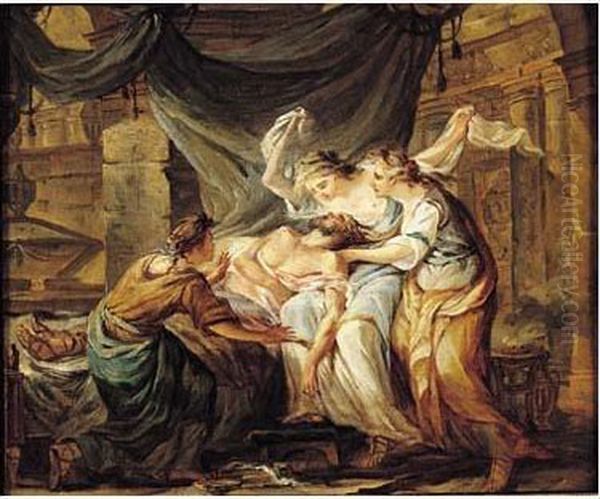 Trois Femmes Pleurant Un Guerrier Mort - view 1