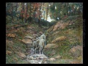 Waldlandschaft Mit Wasserfall by Otto Gampert