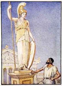 The figure of the goddess was a colossal one by Walter Crane