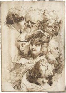 A Sheet Of Studies Of Heads by Mauro Gandolfi