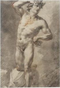 A Youthful Male Nude, One Hand On His Hair by Mauro Gandolfi