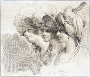 Studies Of Three Women In Elaborate Turbans Head And Shoulders