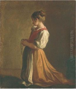 Jeune Fille Agenouillee Tenant Un Rosaire