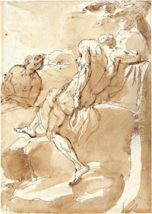 A Male Figure Seen From Behind, Seated In A Landscape, Facing Another, Female Figure by Ubaldo Gandolfi