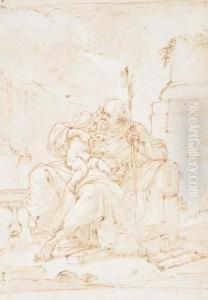 Saint Joseph Avec L'enfant Jesus Sur Ses Genoux, Dans Un Paysage by Ubaldo Gandolfi