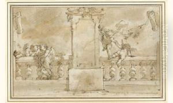 Putti Jouant Autour D'une Balustrade - view 1