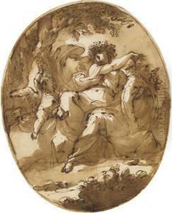 Allegorie De La Richesse Assise Dans Un Paysage Avec Un Putto by Ubaldo Gandolfi