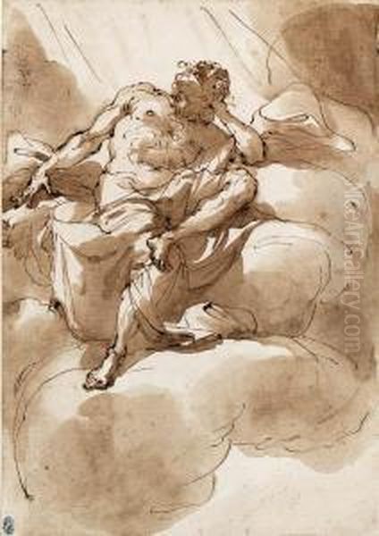 A Half-draped Figure, Seated On A Cloud, Looking Up - view 1