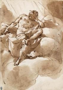 A Half-draped Figure, Seated On A Cloud, Looking Up A Half-draped Figure, Seated On A Cloud, Looking Up