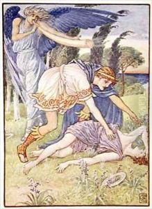 The wind god sent a gust from the south by Walter Crane
