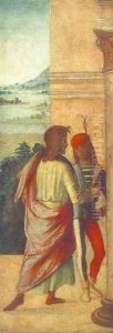 Two Young Man at a Column (detail) by Lorenzo Costa