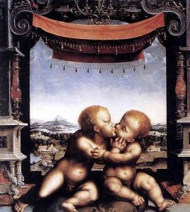 The Infants Christ and Saint John the Baptist Embracing 1525-30 by Joos Van Cleve