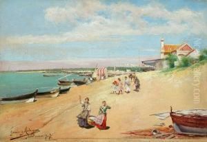 Playa De Sanlucar.
 Oleo Sobre Lienzo Adherido A Ta