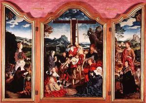 Triptych: Deposition from the Cross; St. John the Baptist; St. Margaret of Antioch, c.1528 by Joos Van Cleve
