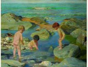 Enfants Jouant A Maree Basse by Du Raoul Gardier