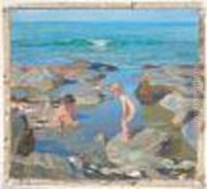 Enfants Jouant Dans Les Rochers by Du Raoul Gardier