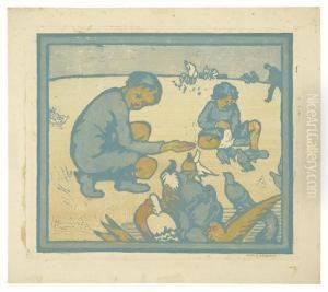 Children Feeding Pigeons. by Eliza Draper Gardiner