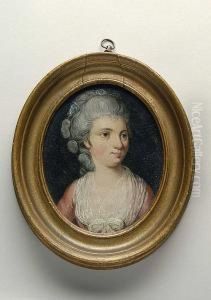 A Portrait Of A Lady Wearing A Pink Dress With White Lace Trim by Daniel Gardner