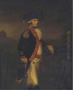 Portrait Of An Officer Of The 
Royal Artillery, Three-quarterlength, In A Landscape With A Hilltop 
Fortress Beyond