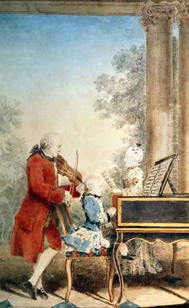Leopold Mozart (1719-87) and his two children, Wolfgang Amadeus (1756-91) and Maria-Anna, known as 'Nannerl' (1751-1829) - view 1