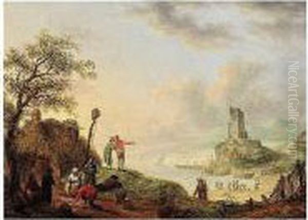 Coastal Landscape With Fishermen Unloading Their Catch - view 1