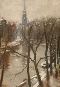 View Of The Singel Canal In Amsterdam In Winter by Salomon Garf