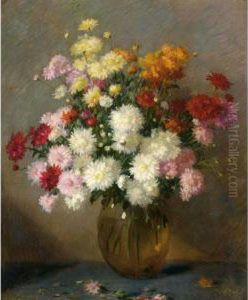 A Flower Still Life With Chrysanthemum In A Glass Bowl