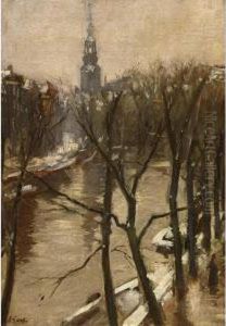 A View Of Amsterdam In Winter by Salomon Garf