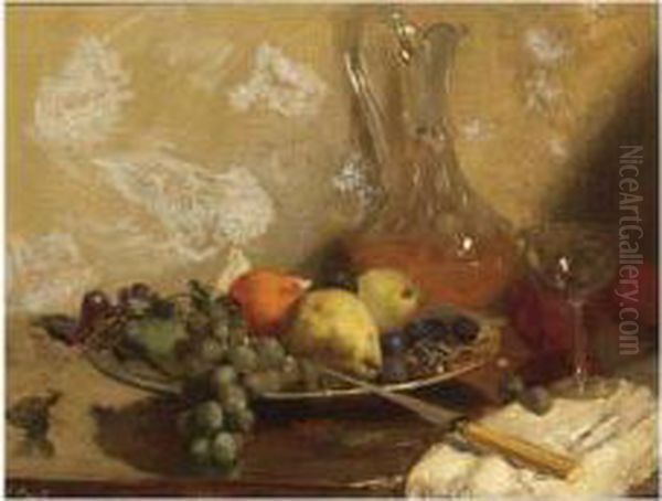 Still Life With Grapes,oranges And A Knife, All On A Wooden Table - view 1