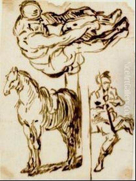 Studi Di Figure A Cavallo - view 1
