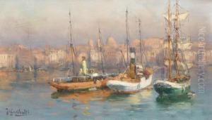 Drei Segelboote Im Hafen Von Marseille by Joseph Garibaldi