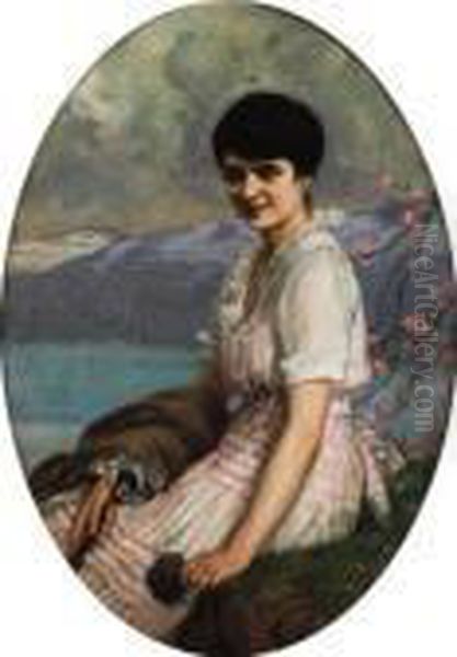 "sarah Sullo Sfondo Del Lago Maggiore" 1919 - view 1