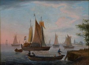 Barche In Rada Con Personaggi by Ambroise-Louis Garneray