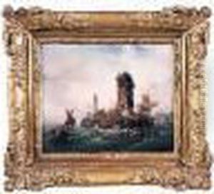 Navire Entrant Dans Un Port Anglais Sous La Tempete by Ambroise-Louis Garneray