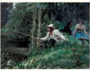 Scene Galante En Bord De Riviere by Jules Garnier