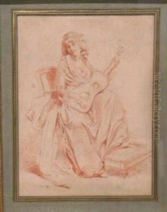 A Young Woman Playing A Guitar by Michel Garnier